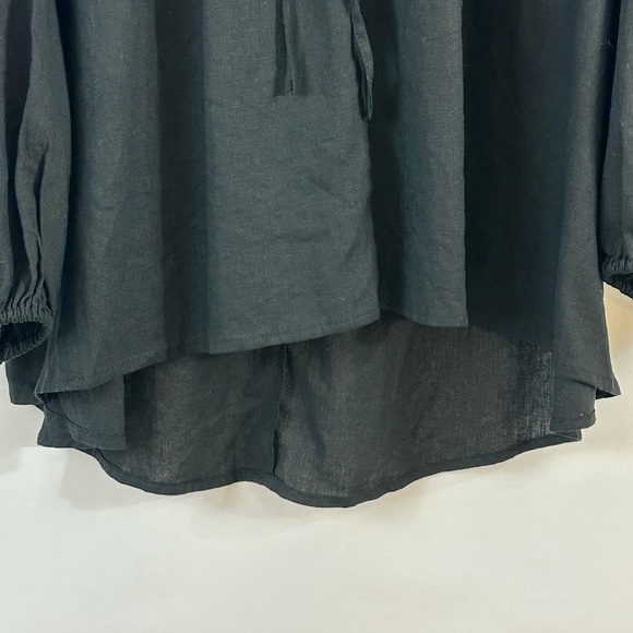 A New Day Black Peasant Style Long Sleeve Linen Mix Split Neckline Top M… - Picture 6 of 11